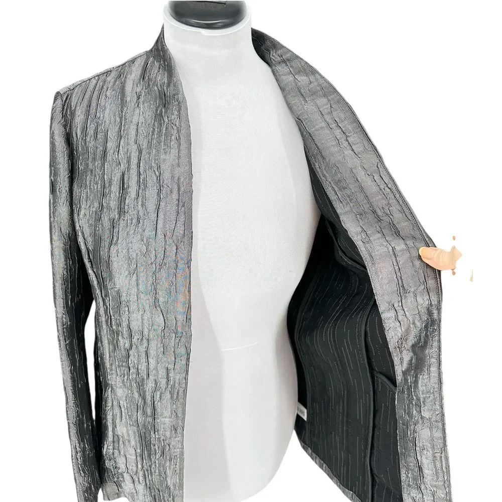 Coldwater‎ Creek SZ M Crinkled Metallic Open Front Jacket Blazer Textured Gray